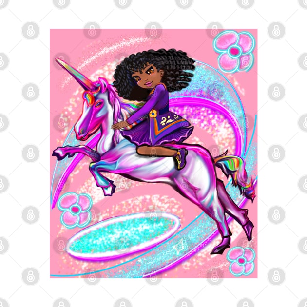 Curly hair Princess on a unicorn pony - black girl with curly afro hair on a horse. Black princess by Artonmytee
