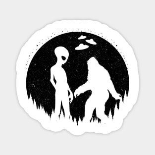 Alien And Bigfoot Silhouette Magnet