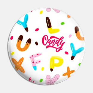 Colorful isolated sweet letters, word Candy. Pin