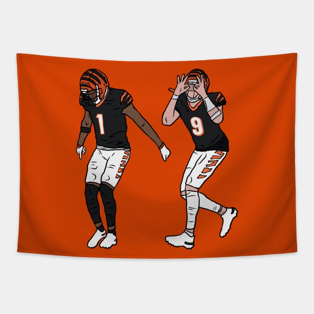 Ja'Marr Chase and Joe Burrow Griddy Tapestry by rattraptees