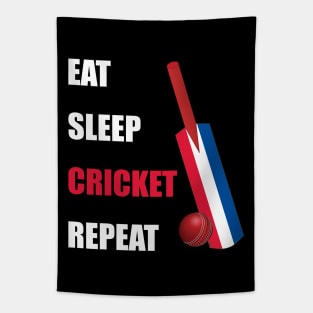 Eat Sleep Cricket Repeat Netherlands Flag Cricket Bat Tapestry