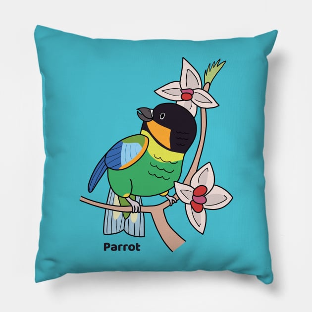 Cute Orange Cheeked Parrot Bird Drawing Pillow by MariOyama