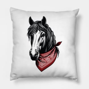 Horse with Red Bandana - Equestrian Horse Riding Graphic Pillow