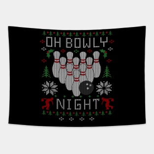 Oh Bowly Night Bowling Ugly Christmas Sweater Tapestry