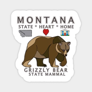 Montana - Grizzly Bear - State, Heart, Home - state symbols Magnet