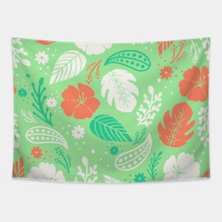 Foliage & Hibiscus Pattern - Mint Tapestry