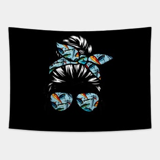 Fishing mom life Messy Bun Mom Fishing Mom Tapestry