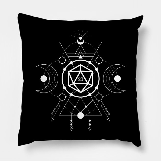 D20 Dice Sacred Symbols TRPG Tabletop RPG Gaming Addict Pillow by dungeonarmory