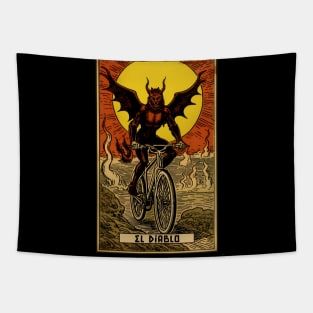 El Diablo: The Devil Riding a Bike Tarot Card Art Tapestry