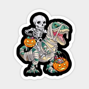 Skeleton Riding Mummy Dinosaur T rex Halloween Magnet