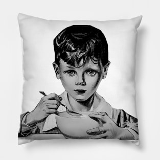 Boy eating out of a bowl and staring at you! Pillow