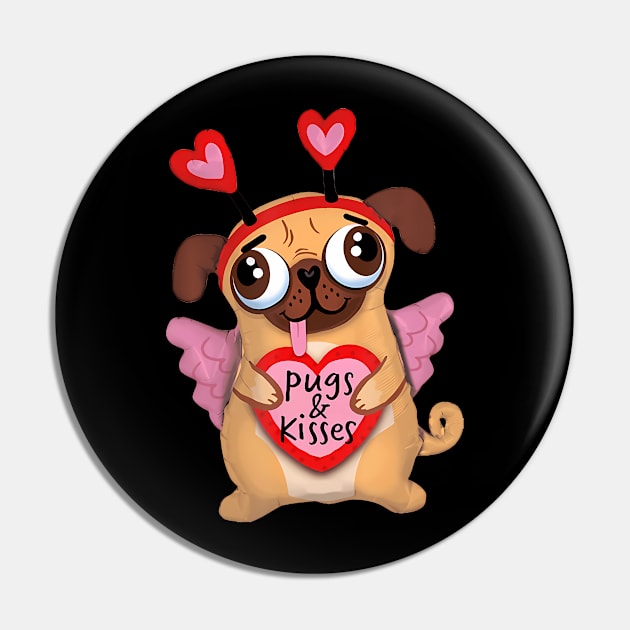 Pugs Valentine  Cupid Pug Kisses Valentine Pug Lover Pin by vulanstore