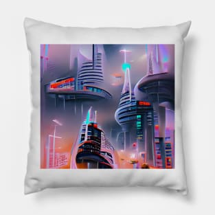 Futuristic Urban Landscape Pillow