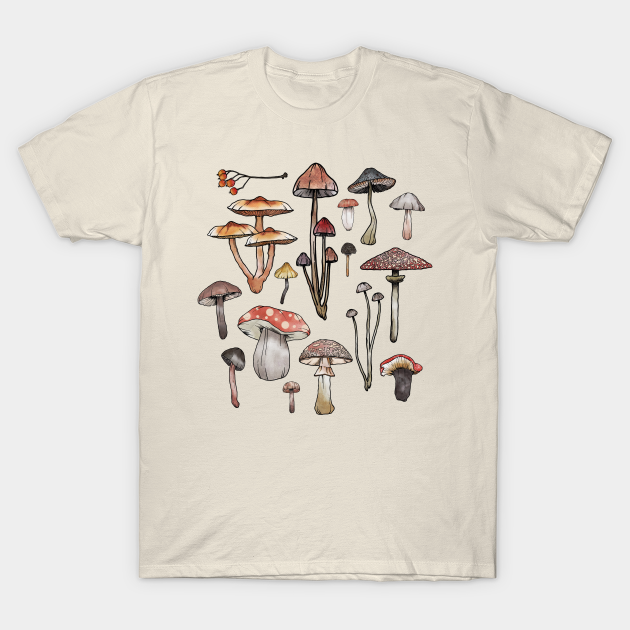 Watercolor Mushrooms Fungi Cottagecore Goblincore - Mushrooms - T-Shirt
