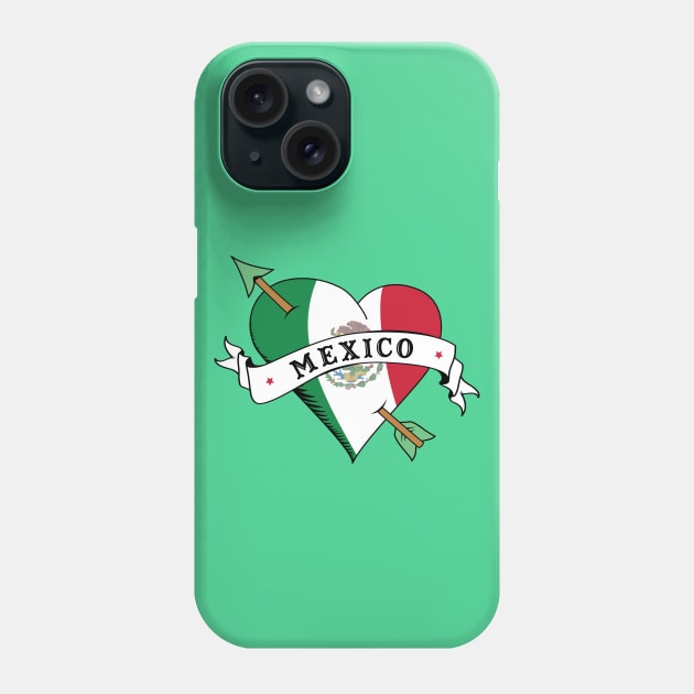 I Love Mexico Flag Heart Tattoo Flash Phone Case by PUFFYP
