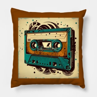 Vintage old audio cassette tape in vibrant color. Pillow