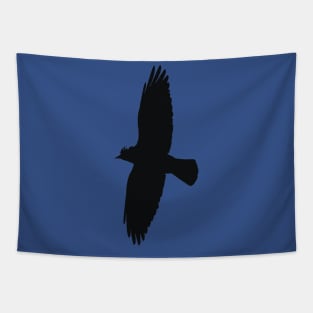 Minimalistic Jackdaw In Flight Silhouette Tapestry