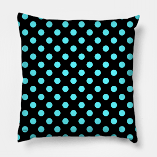 Blue Polka Dots Pattern on Black Background Pillow