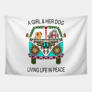 a girl and her dog living in peace Tapestry