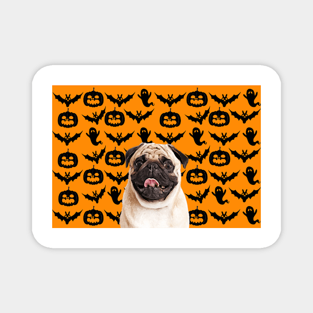 pug dog lover halloween face art Magnet by T-shirt verkaufen