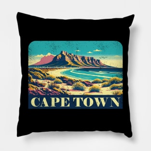 Vintage Cape Town Travel Poster Sticker | Howzit South Africa | Explore Table Mountain Pillow