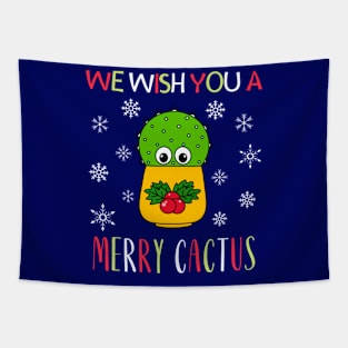 We Wish You A Merry Cactus - Cute Cactus In Christmas Holly Pot Tapestry