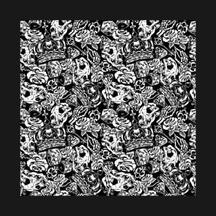 Black And White Skull Tattoo Art Pattern T-Shirt