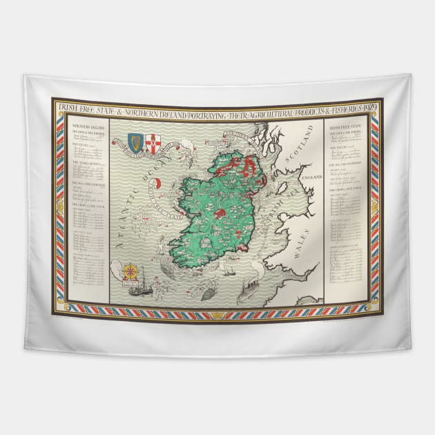 Old Vintage Map of Ireland by MacDonald Gil (1929) Tapestry by RetroGeek