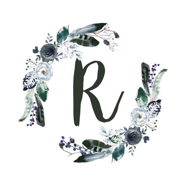 Floral Monogram R Dark Bohemian Flora by floralmonogram