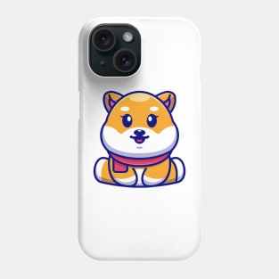 Cute baby shiba inu sitting cartoon illustration Phone Case