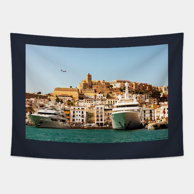 Super Yachts In Ibiza Town Marina Tapestry by tommysphotos