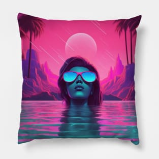 Vaporwave Chillwave Neon Woman Chilling Pillow