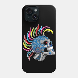 Tattooed Robot Skull with Rainbow Mohawk Phone Case