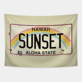 Vintage Hawaii License Plate SUNSET Tapestry