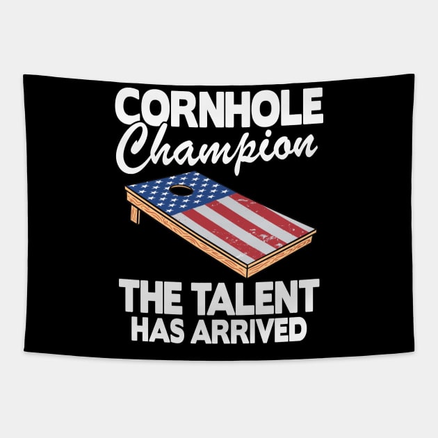 Cornhole Champion American Flag Board Funny Cornhole Tapestry by Kuehni