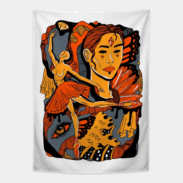 Orangrey Ballerina Tapestry by kenallouis