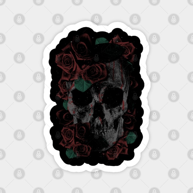 Beautiful Skull Surrounded By Roses Magnet by BackintheDayShirts