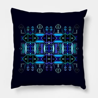 African Symbolic  Design in Blues - "The Knowledge of Tradition" Pillow