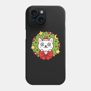 Christmas wreath with cute cat Phone Case