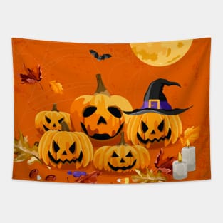 Autumn Pumpkin Midnight Tapestry