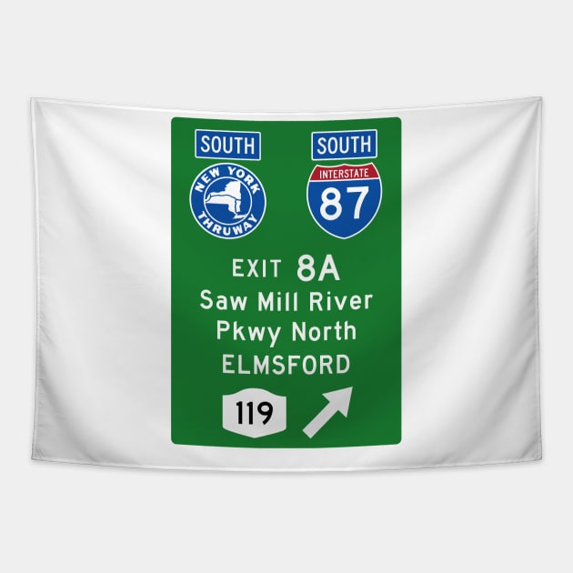 New York Thruway Southbound Exit 8A: Saw Mill River Pkwy Elmsford Rte 119 Tapestry by MotiviTees