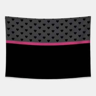 Dark Grey with Black Hearts and Pink Stripe Tapestry