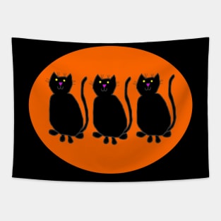 Three Black Cats on Pumpkin Orange Oval Tapestry