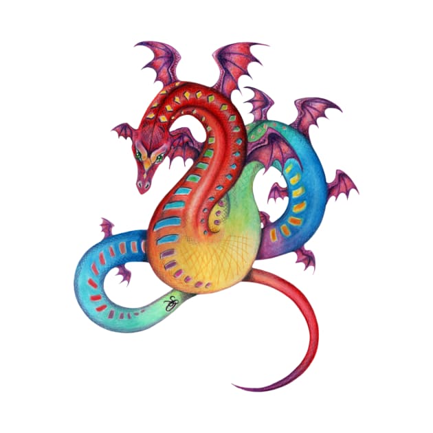 Fabulous Rainbow Dragon in Red, Blue, Yellow by Sandra Staple