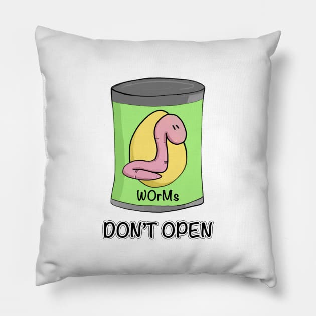 Can of Worms (Don’t Open) Pillow by My Geeky Tees - T-Shirt Designs