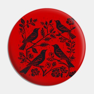 Lino Cut Birds Pin