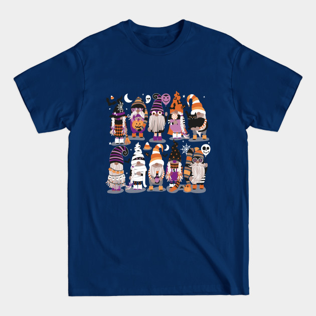 Disover Boo-tiful gnomes // spot // grey background fun little creatures black grey purple and orange dressed for halloween - Halloween - T-Shirt