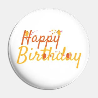 Happy Birthday Greeting With Cute Birds and Flowers Pin