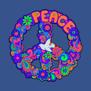 Blue Peace and Love Symbol T-Shirt