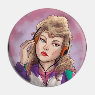 80s girl listening to music Pin